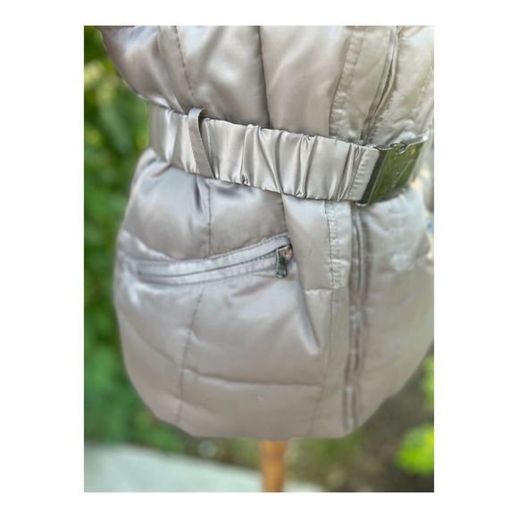 90s Y2K Guess Silver Metallic Satin Down Puffer Jacket Belt - Picture 7 of 16